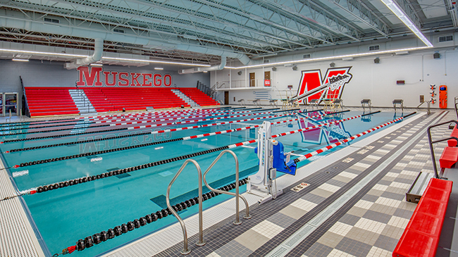 Indoor competition lap pool at Muskego High School